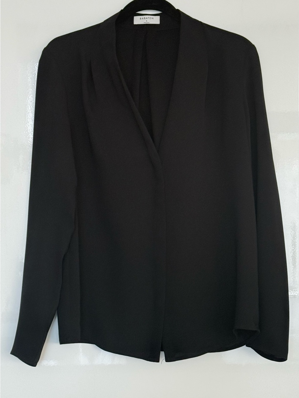 Babaton Black Draped Open-Front Blouse – Size S